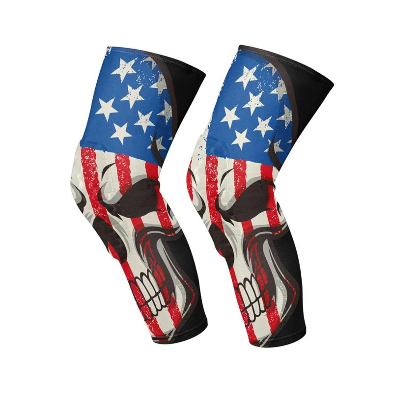 JUNZAN Flag Skull Knee Pads for Basketball Kids Youth Bball Knee Pads with Leg Compression Sleeves Sport Knee Pad for Volleyball Football 1 Pair - Image 1